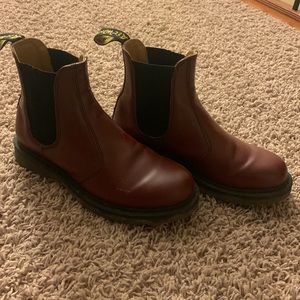 Red Chelsea boots doc Martin